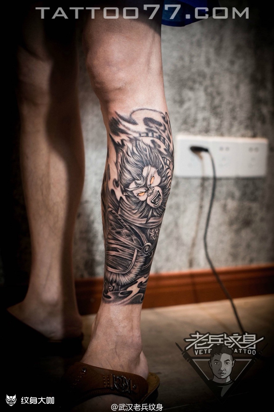 小腿斗战胜佛纹身作品_纹身图案手稿图片_兵哥的纹身作品集