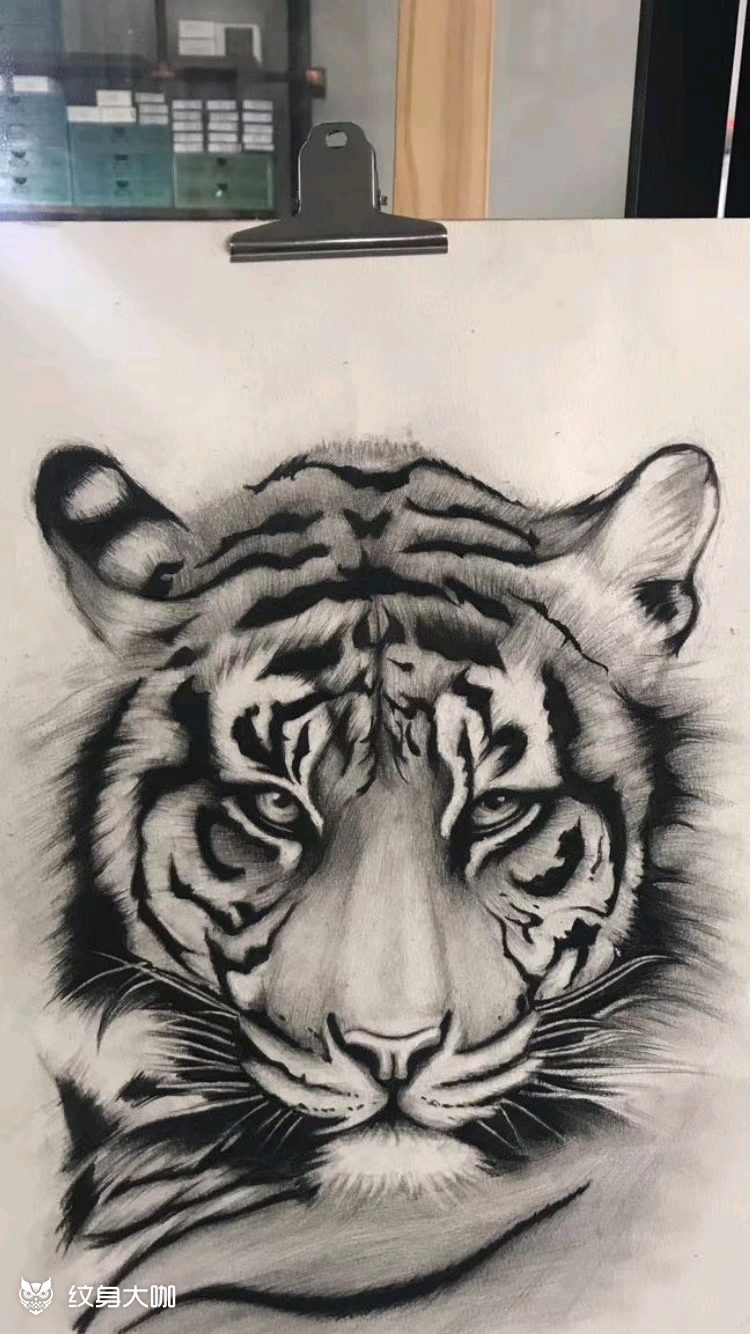 虎头纹身线条手稿图片