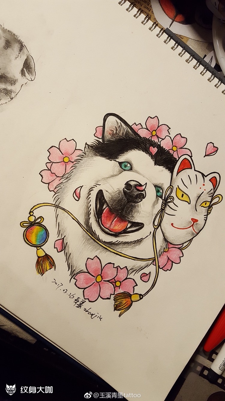 哈士奇_纹身图案手稿图片_赤口的纹身作品集