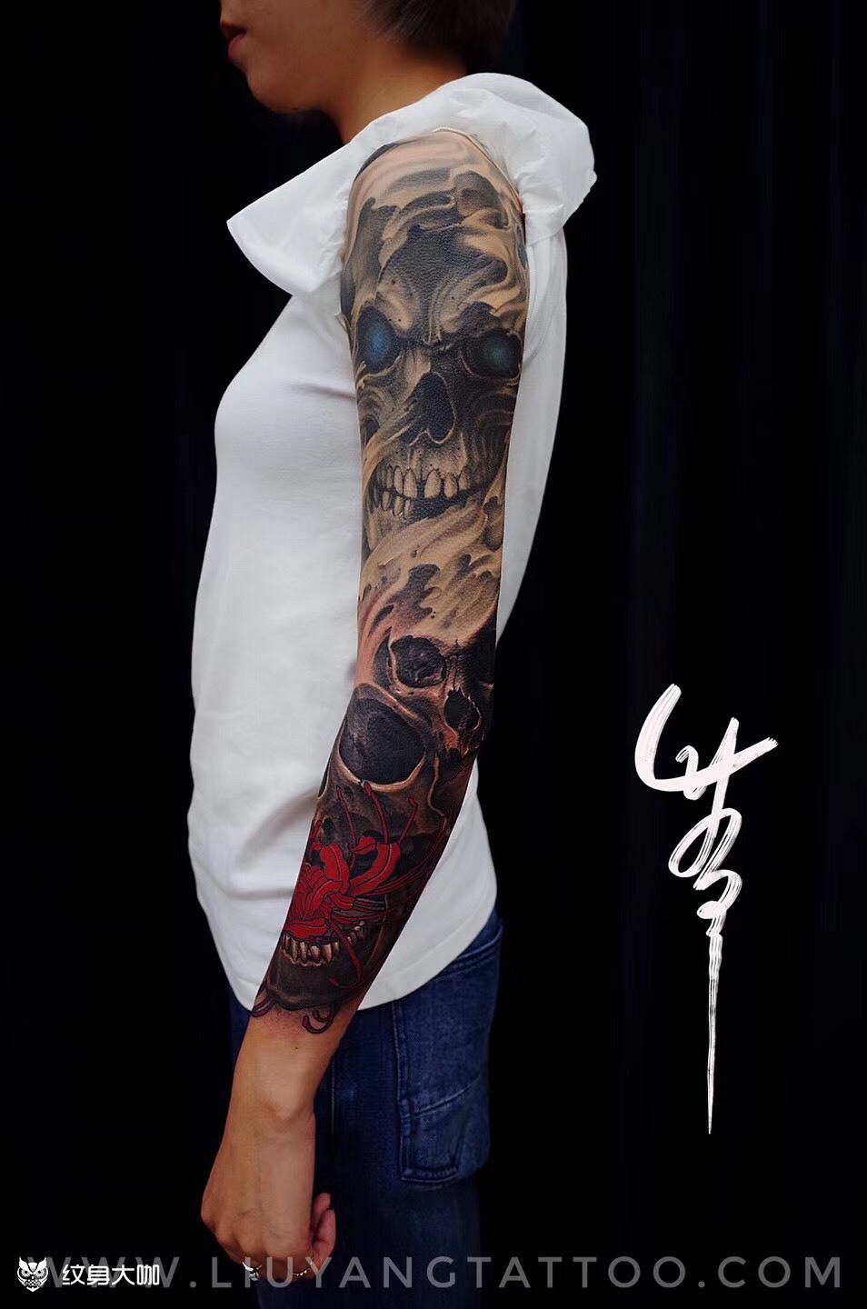 骷髅彼岸花_纹身图案手稿图片_刘扬的纹身作品集