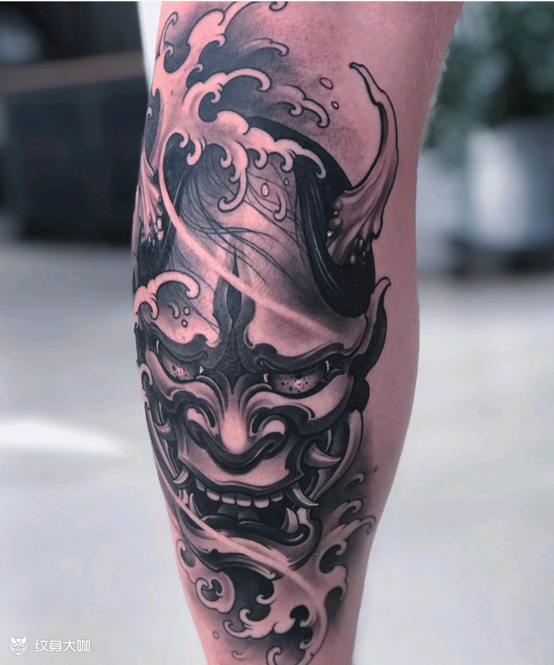 小腿般若完工_纹身图案手稿图片_温潇的纹身作品集