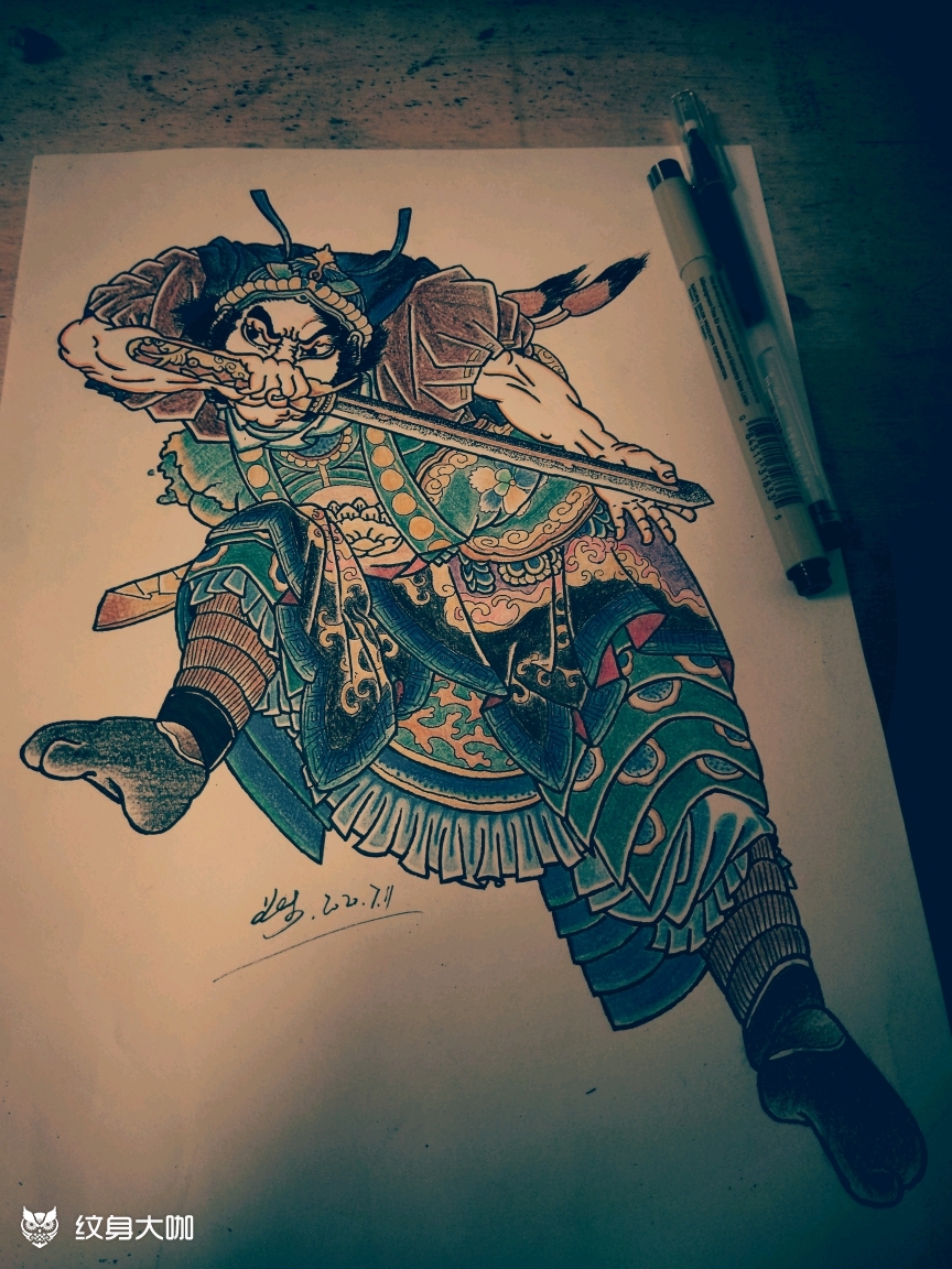 日式水浒英雄人物之镇三山黄信_纹身图案手稿图片_花木的纹身作品集