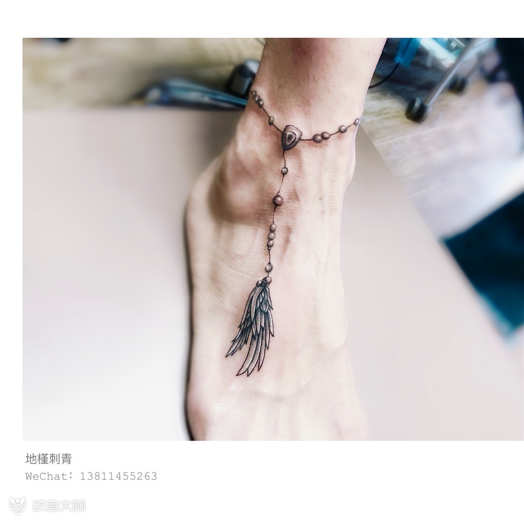 脚链·羽毛_纹身图案手稿图片_刘开地的纹身作品集