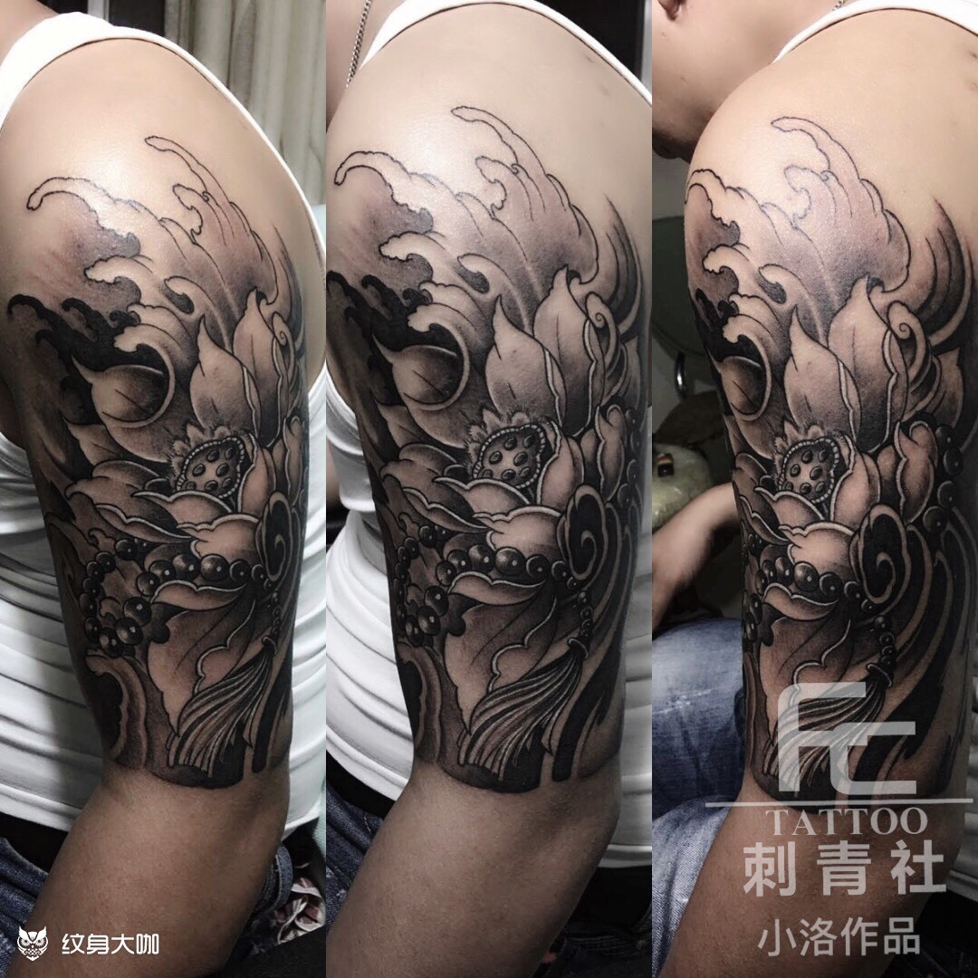大臂莲花_纹身图案手稿图片_小方的纹身作品集
