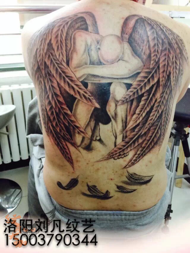 守护天使纹身图案满背图片