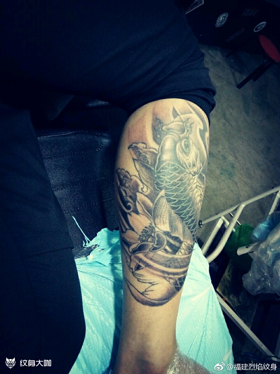鲤鱼,小腿半包,未完_纹身图案手稿图片_烈焰纹刺的纹身作品集