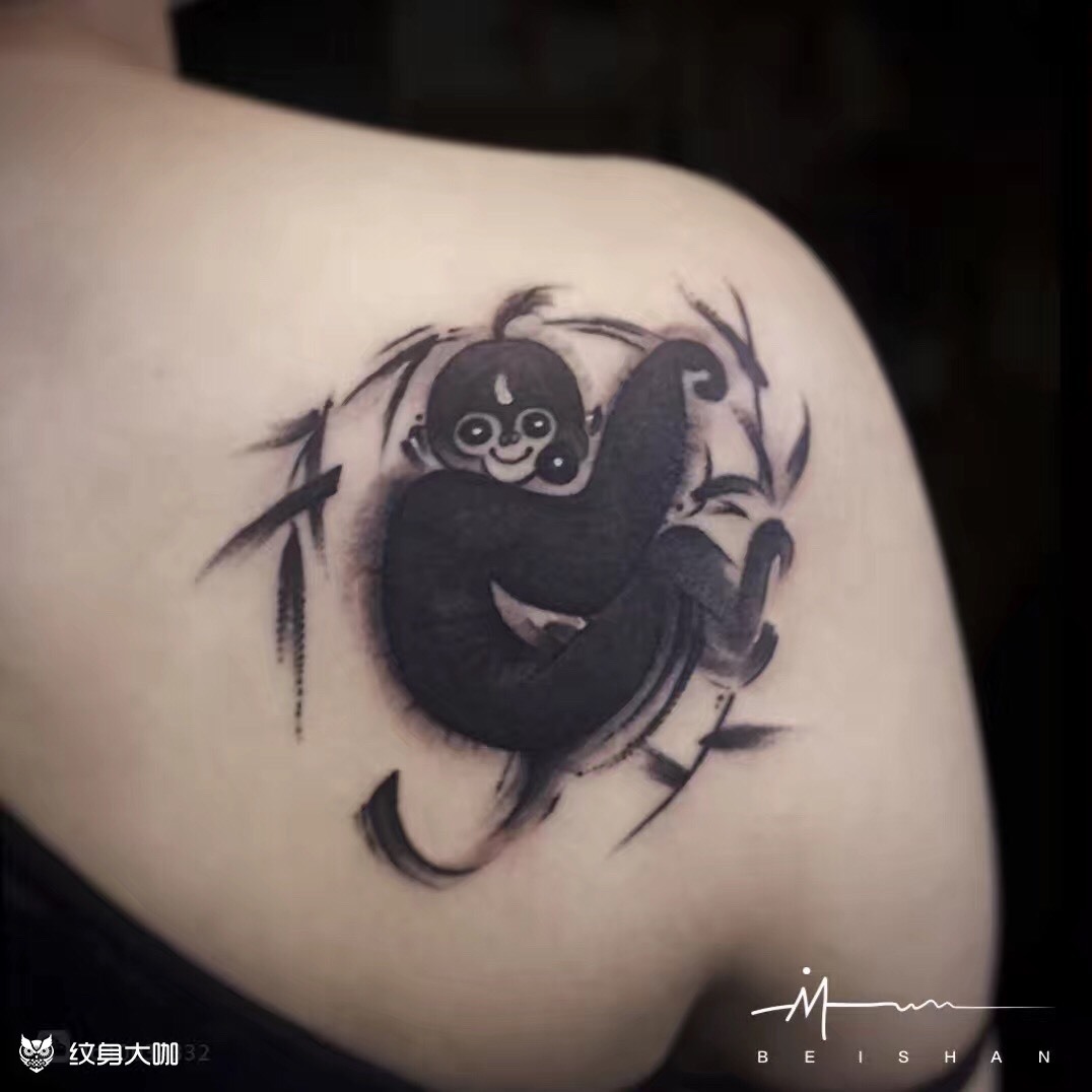水墨猴_纹身图案手稿图片_北山的纹身作品集
