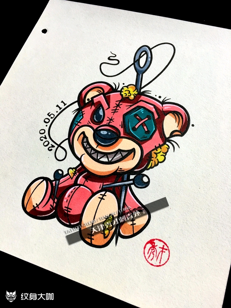 布偶熊_纹身图案手稿图片_l3s的纹身作品集