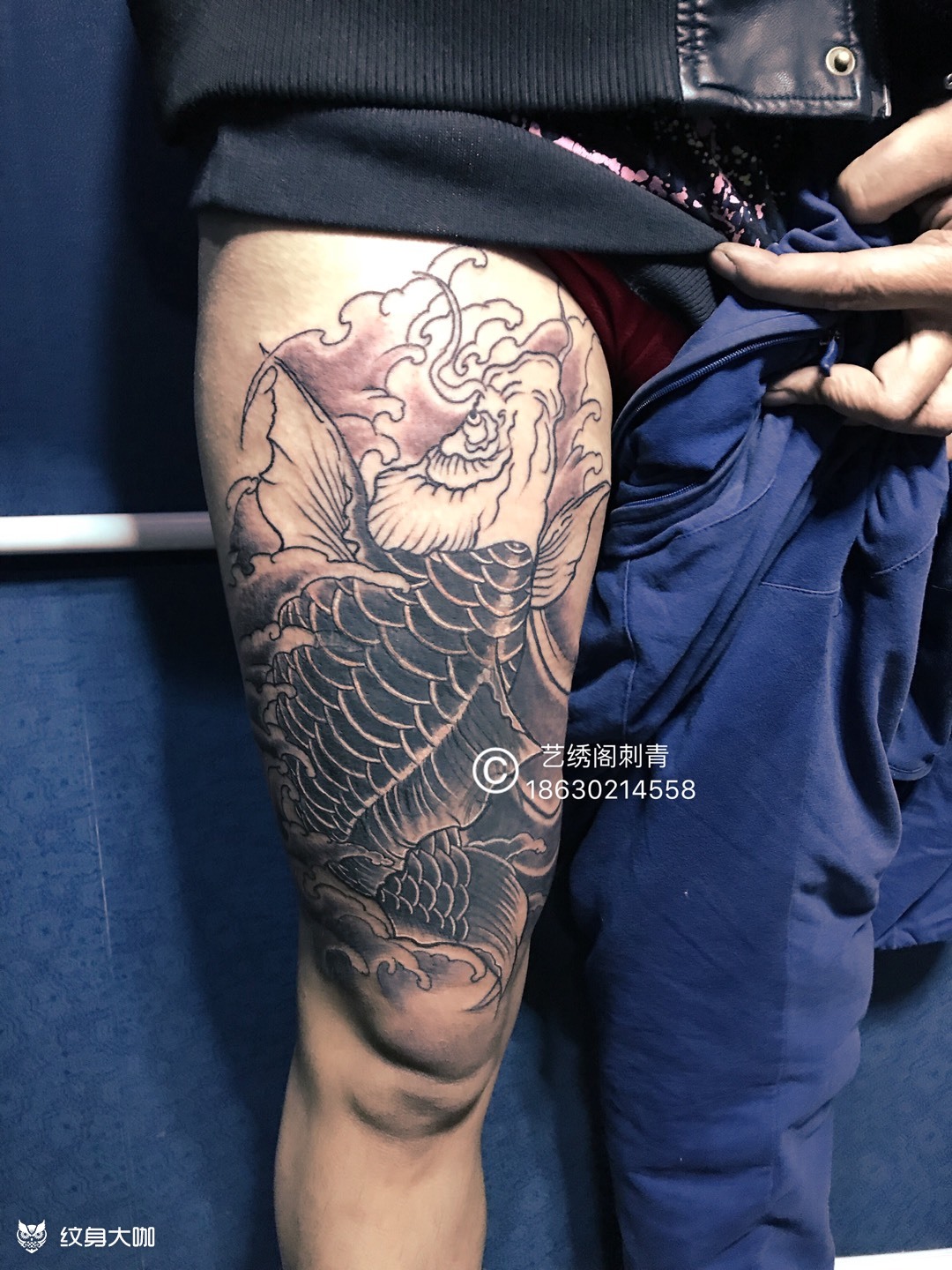 大腿鲤鱼遮盖未完成_纹身图案手稿图片_rcl的纹身作品集