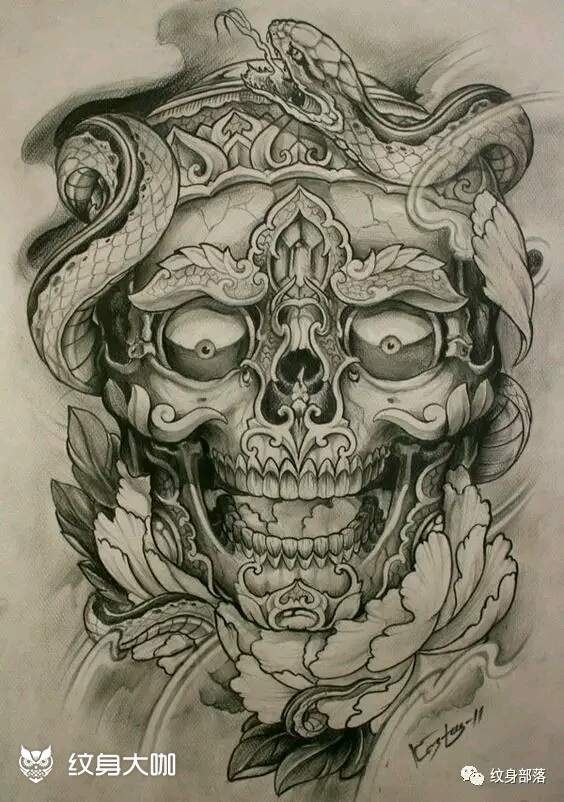 嘎巴拉_纹身图案手稿图片_痴侯 鹤柒的纹身作品集
