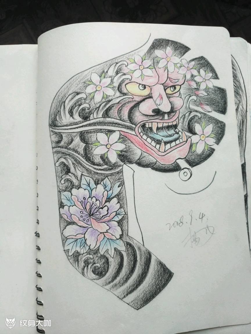 半甲,花臂,花腿_纹身图案手稿图片_杨钊的纹身作品集