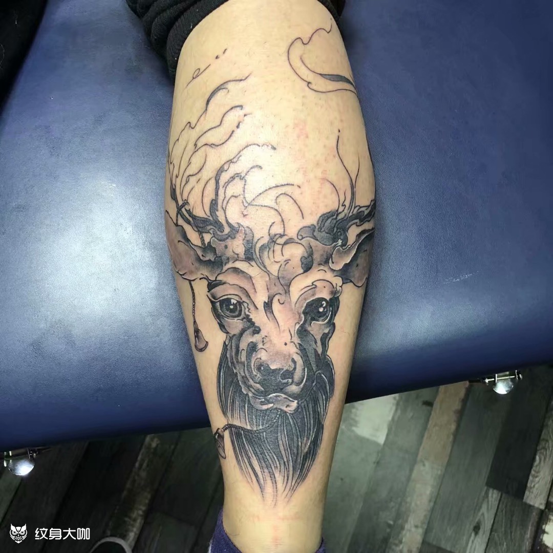 水墨鹿头_纹身图案手稿图片_仔仔的纹身作品集