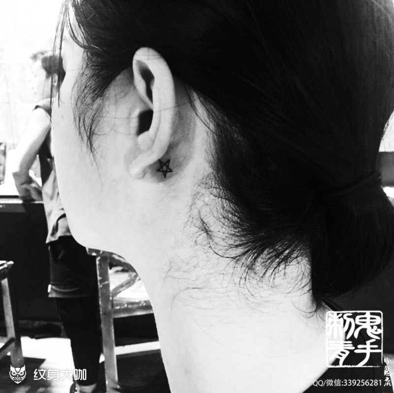 耳后五角星_纹身图案手稿图片_张斌的纹身作品集
