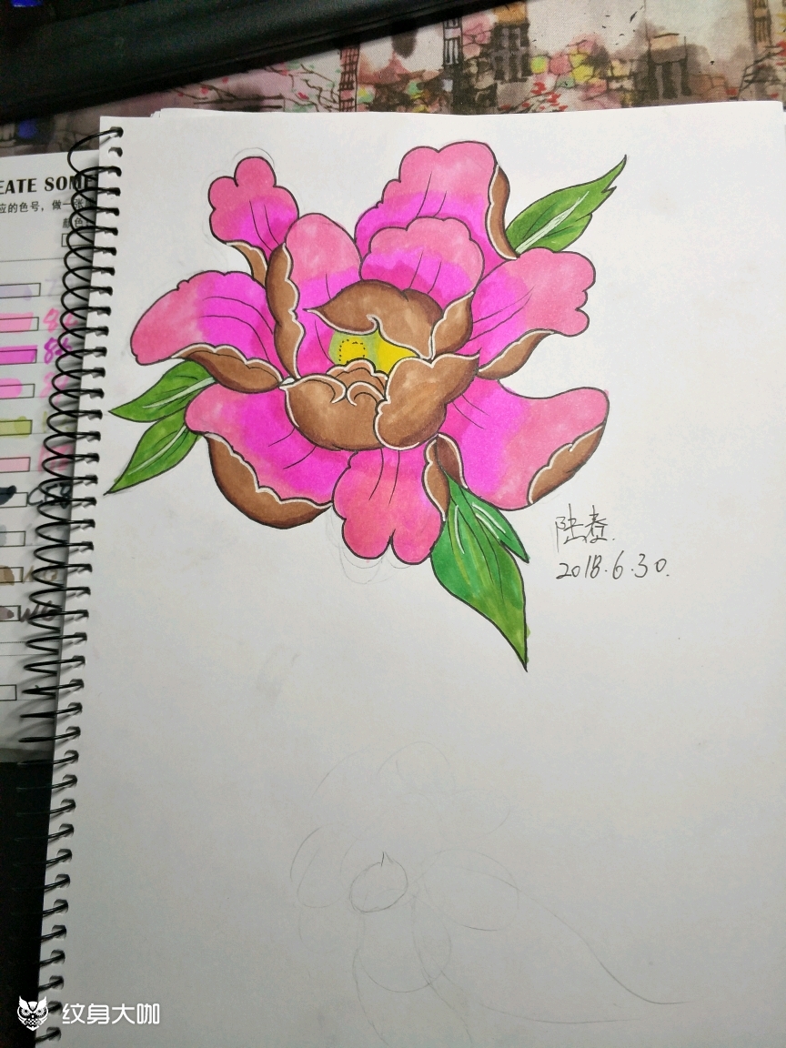 马克笔手绘牡丹
