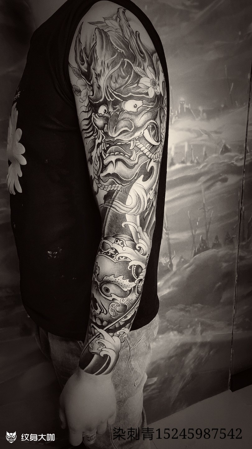 一支花臂,嘎巴拉接般若_纹身图案手稿图片_染筱雨的纹身作品集