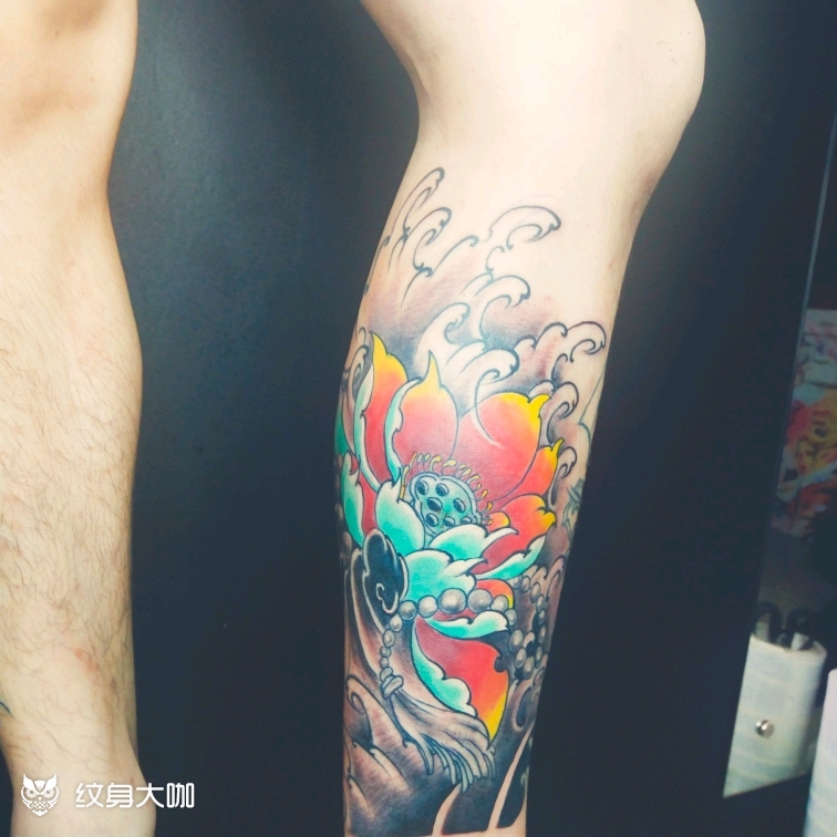 小腿荷花_纹身图案手稿图片_佛门刺 青的纹身作品集