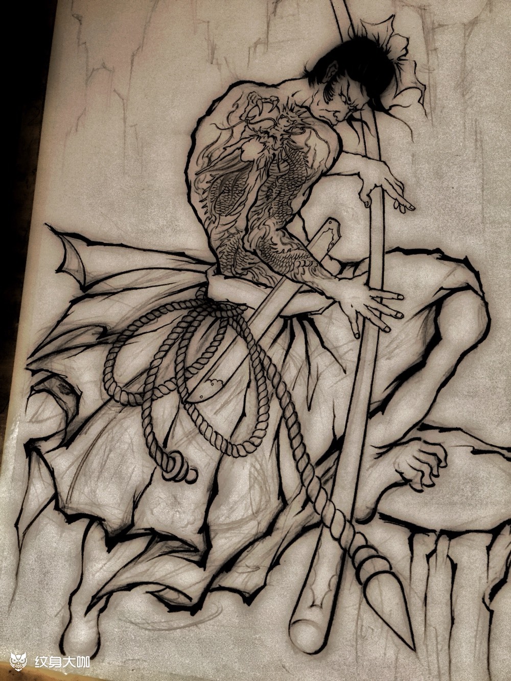 九纹龙_纹身图案手稿图片_小东的纹身作品集