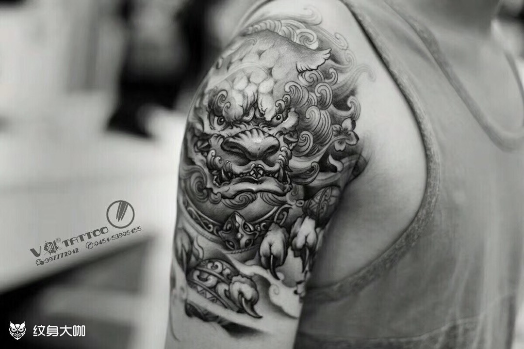 唐狮纹身图案手臂图片