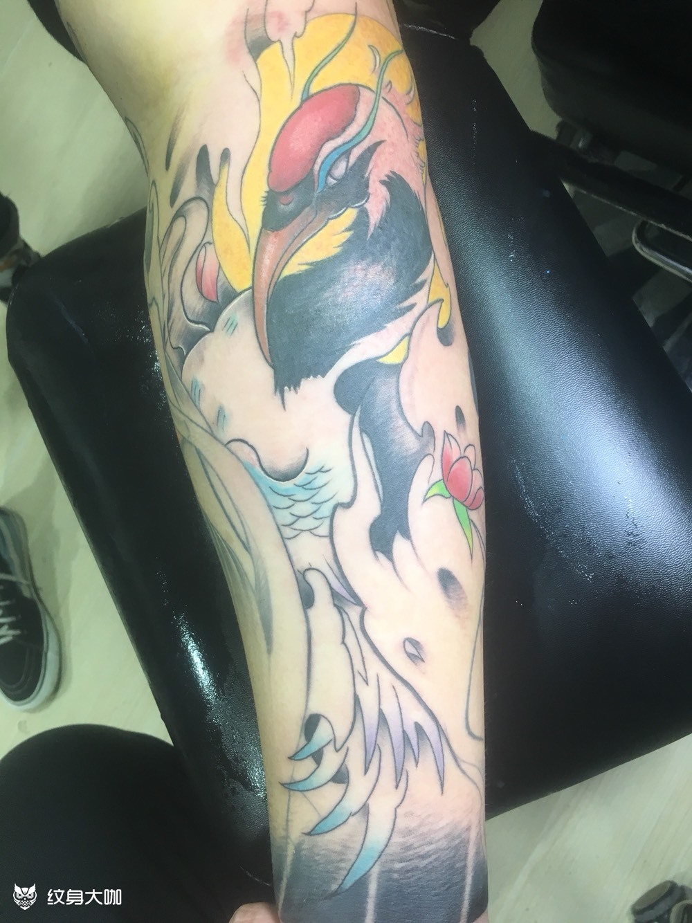 小腿内侧仙鹤_纹身图案手稿图片_八零刺青～涛的纹身作品集