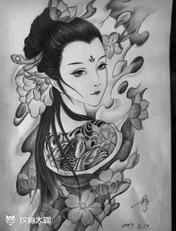 艺伎_纹身图案手稿图片_中州0刺客的纹身作品集
