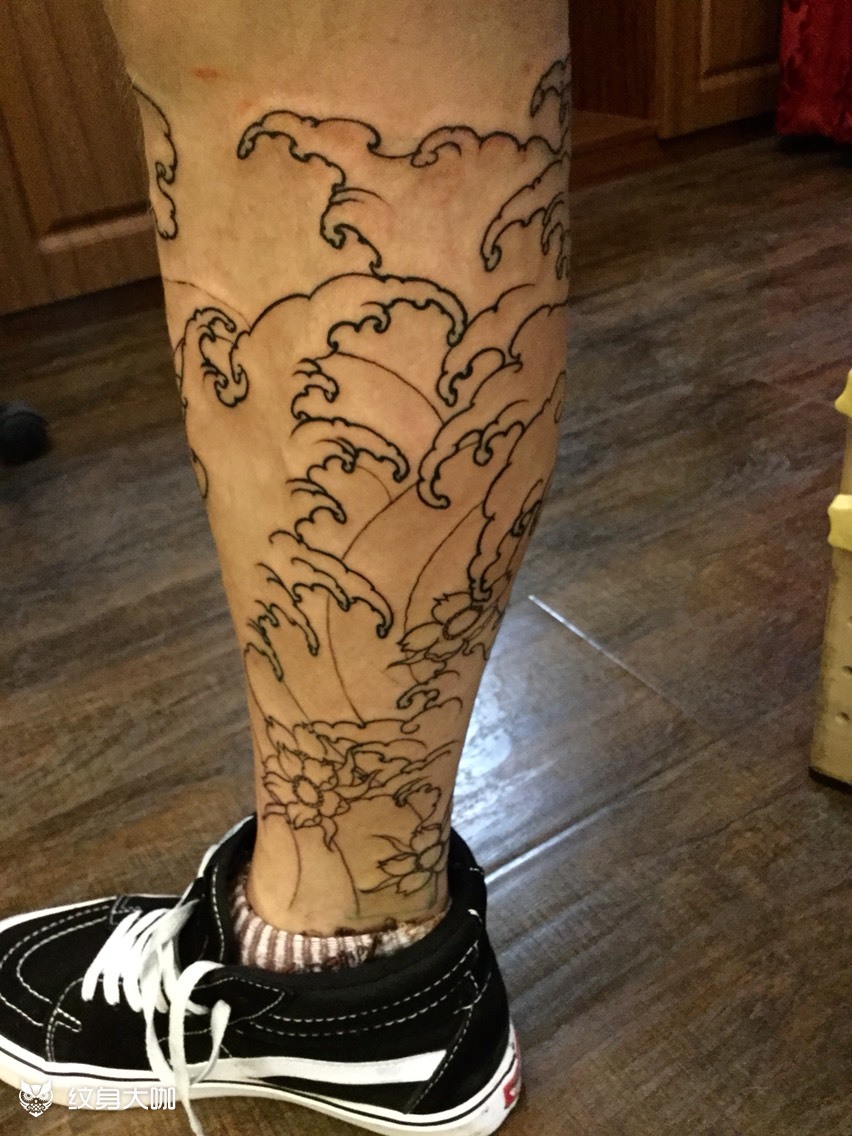 小腿水浪_纹身图案手稿图片_大晖的纹身作品集