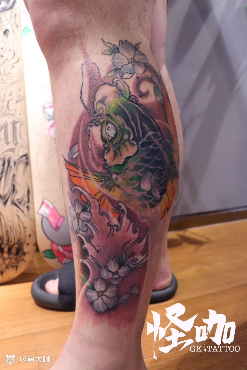 小腿鲤鱼_纹身图案手稿图片_蛙蛙的纹身作品集