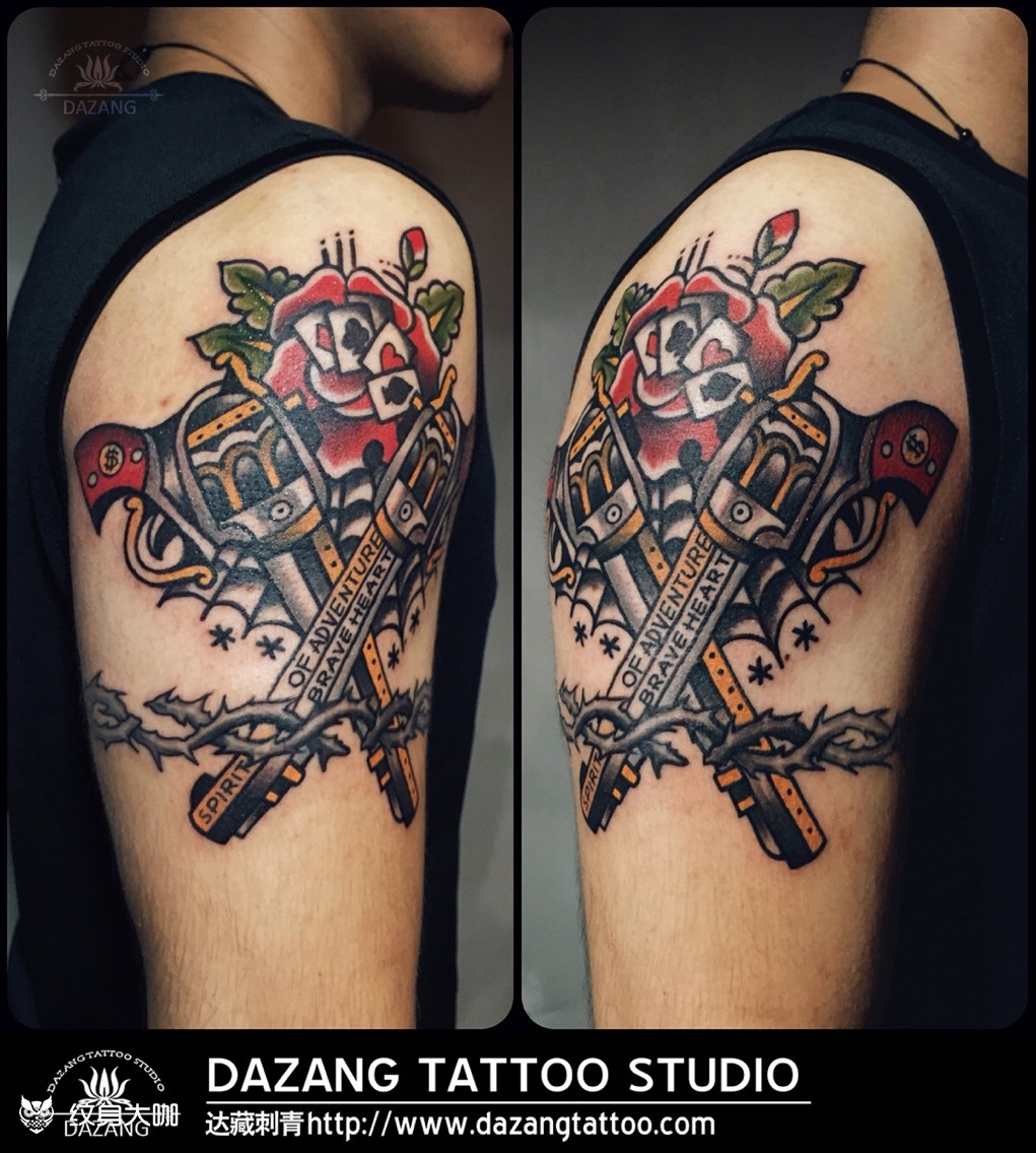 old school枪花_纹身图案手稿图片_经理的纹身作品集