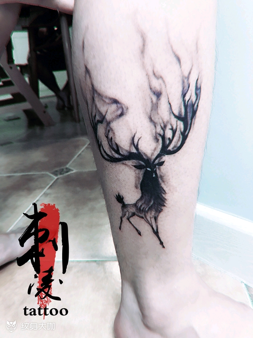 鹿_纹身图案手稿图片_梧桐树-影的纹身作品集