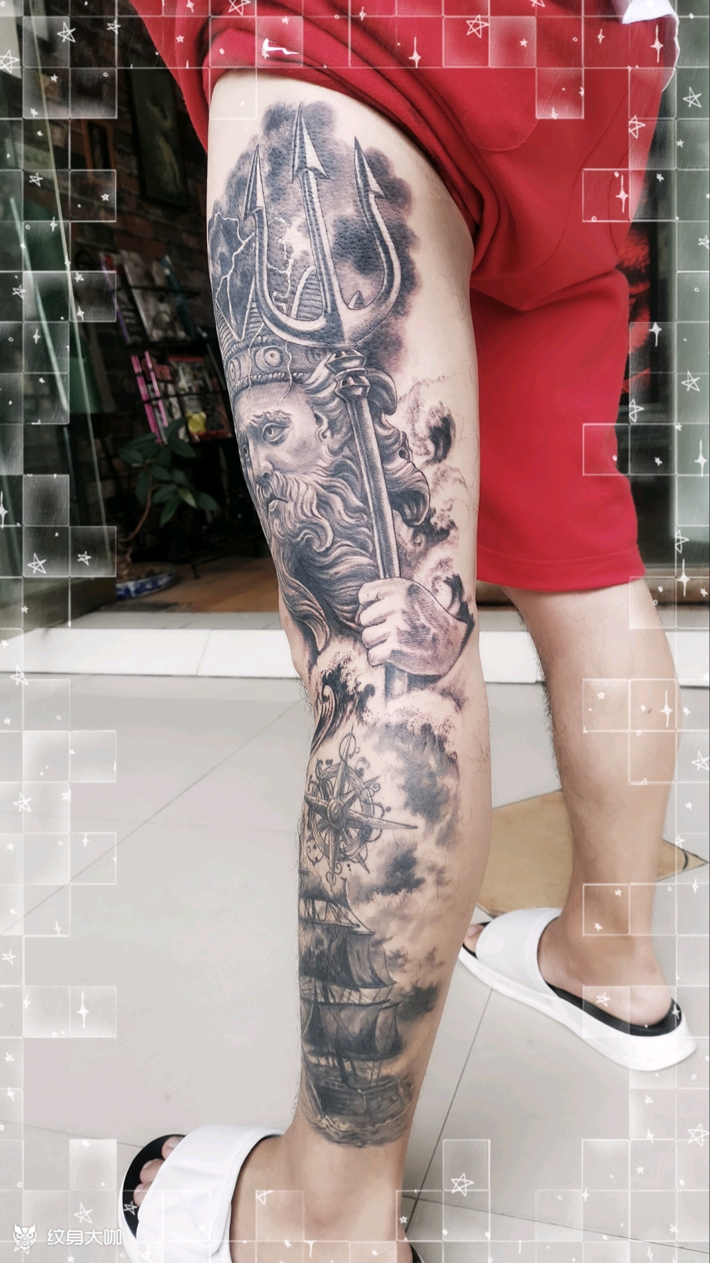 波赛冬花腿_纹身图案手稿图片_陈福进的纹身作品集