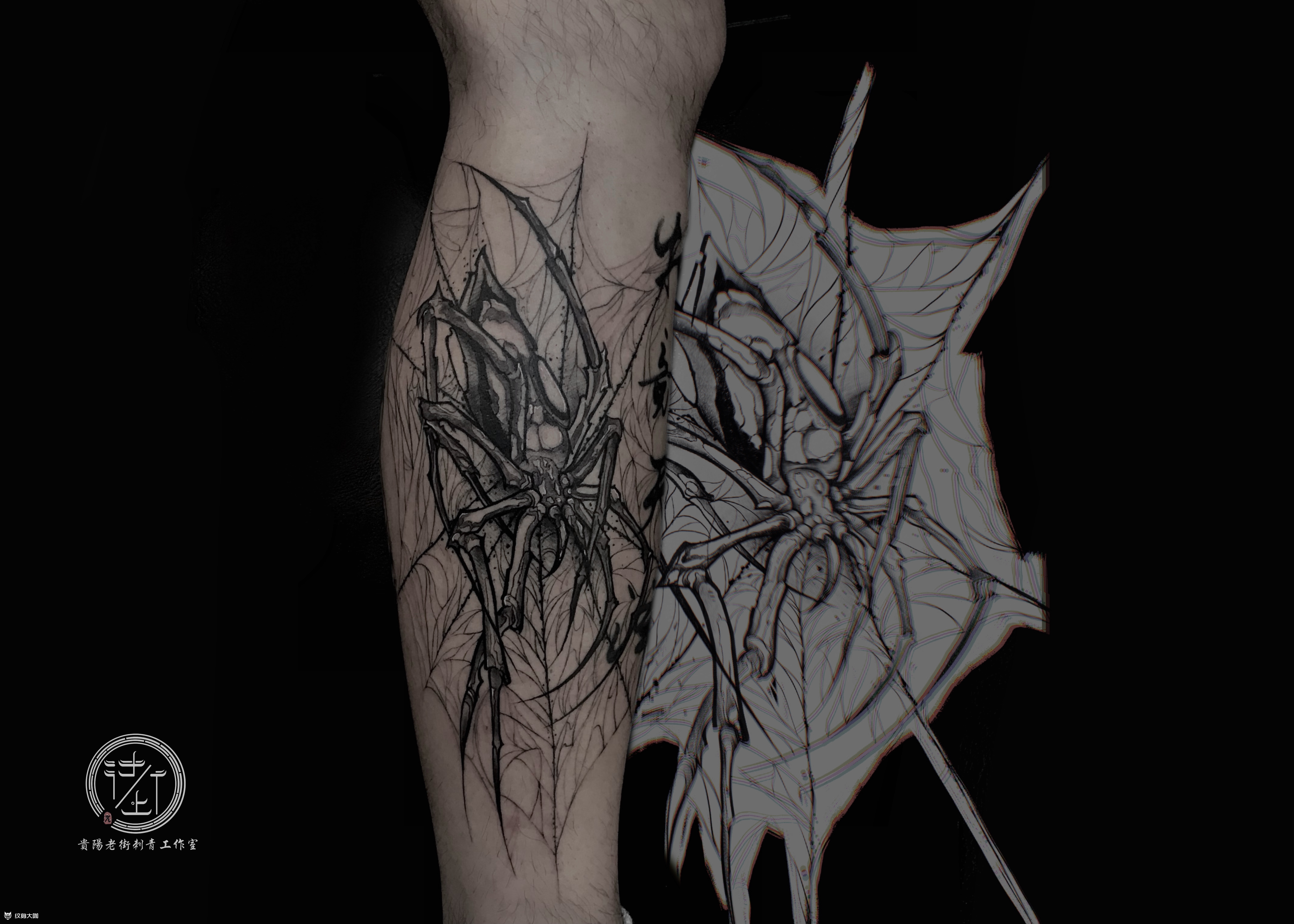 blackwork 蜘蛛_纹身图案手稿图片_老街tattoo九九的纹身作品集