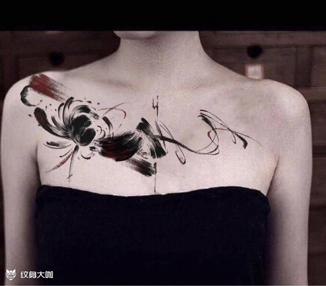 水墨花胸,概念图,原创手稿_纹身吧社区 - 纹身大咖