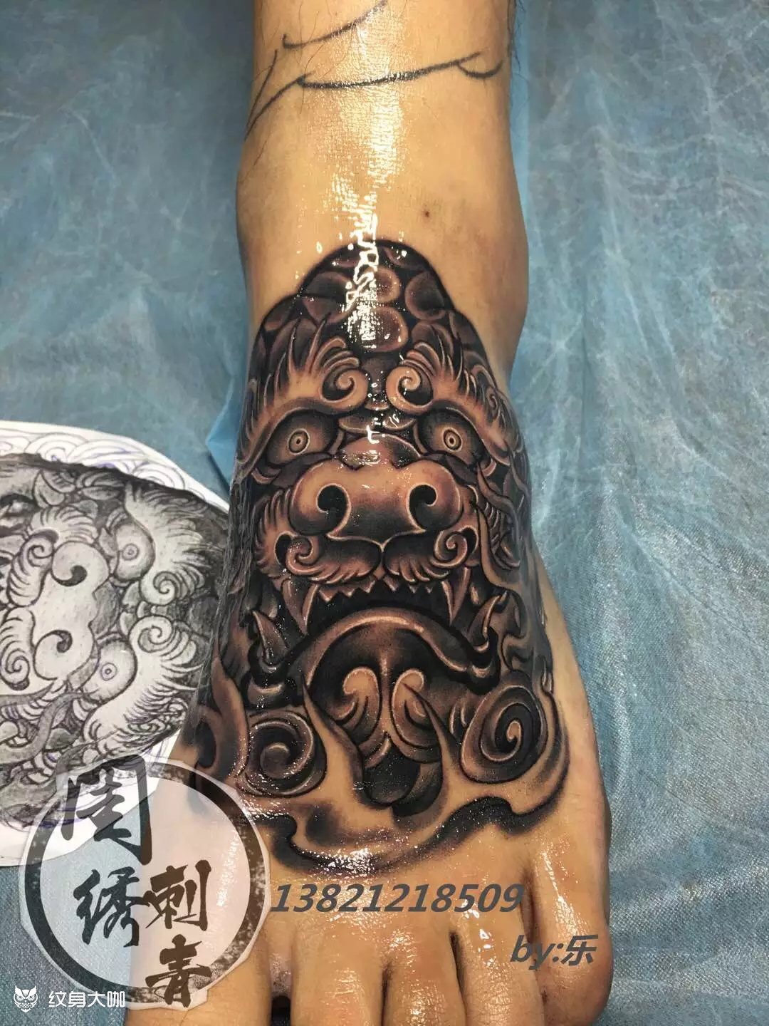 脚面唐狮_纹身图案手稿图片_王乐的纹身作品集