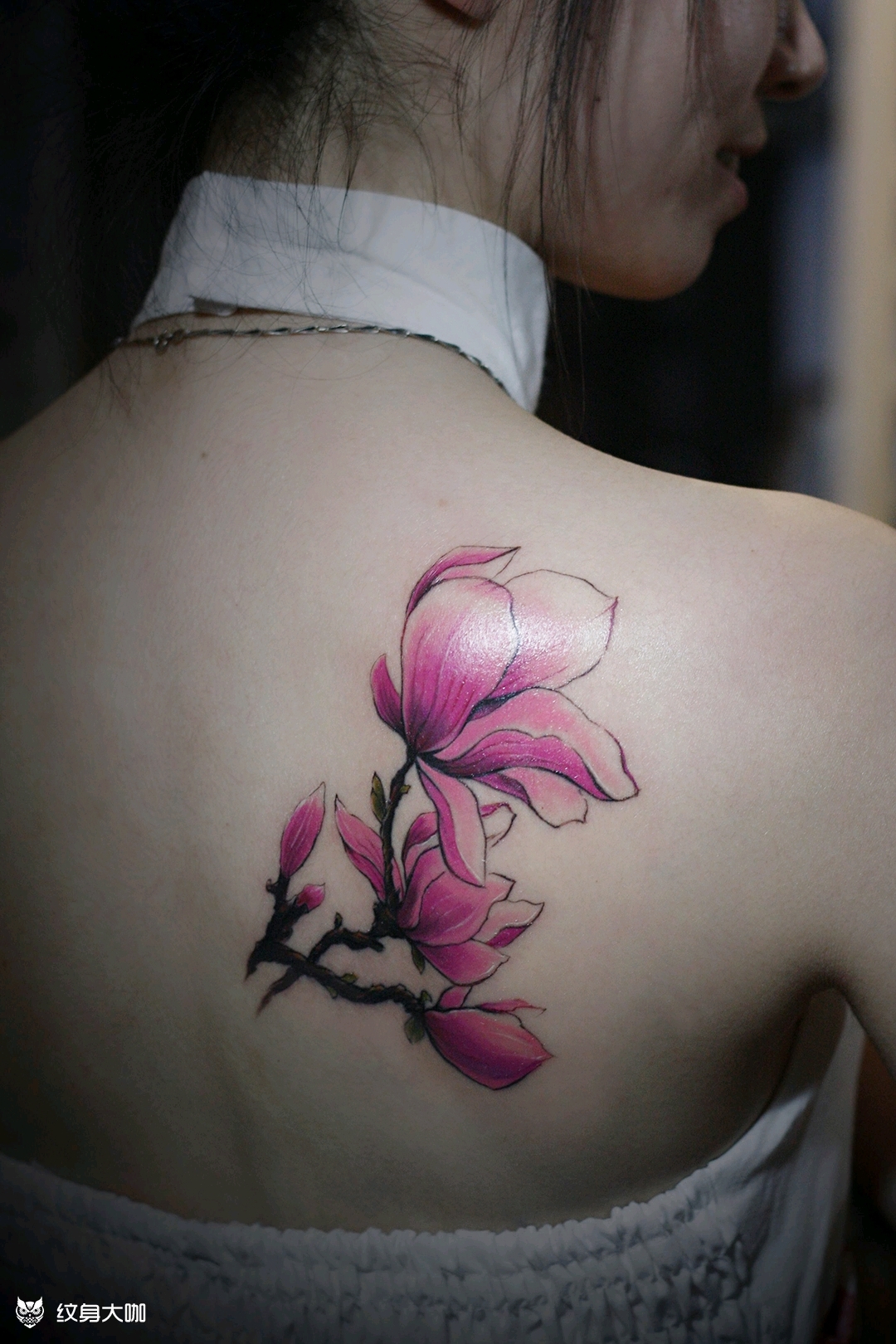 后肩玉兰_纹身图案手稿图片_安一白的纹身作品集