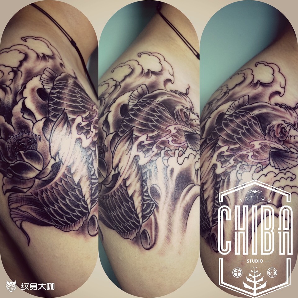 鲤鱼荷花_纹身图案手稿图片_恒dee的纹身作品集