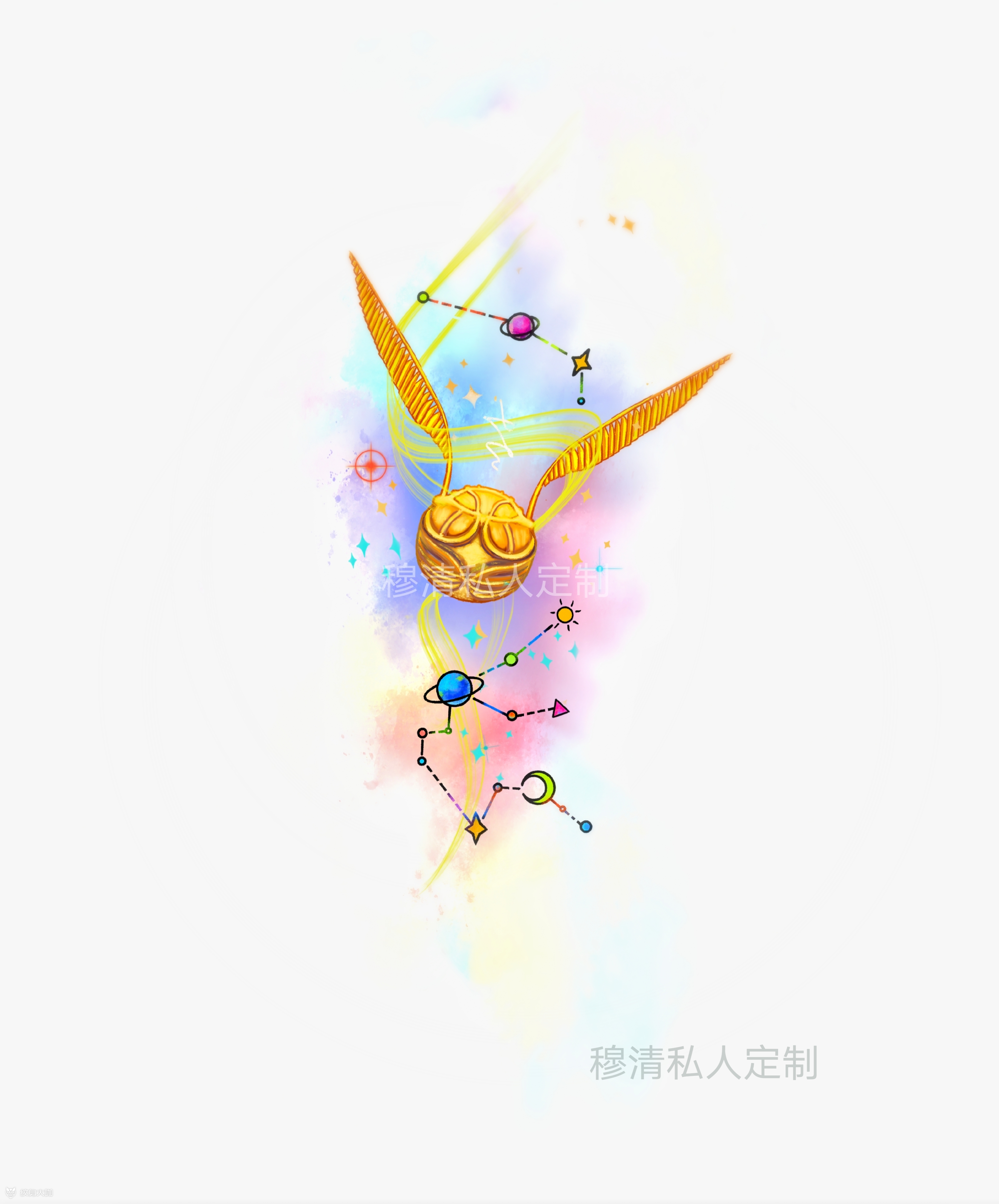 作品简介:金色飞贼 星座的设计,小清新彩色泼墨的风格.