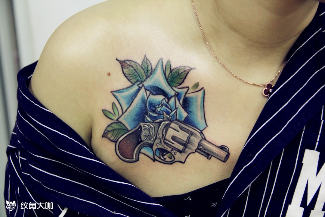 枪炮与玫瑰_纹身图案手稿图片_白强的纹身作品集