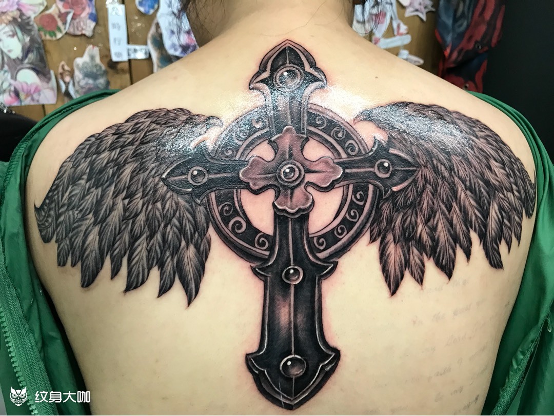 十字架与翅膀_纹身图案手稿图片_影子的纹身作品集