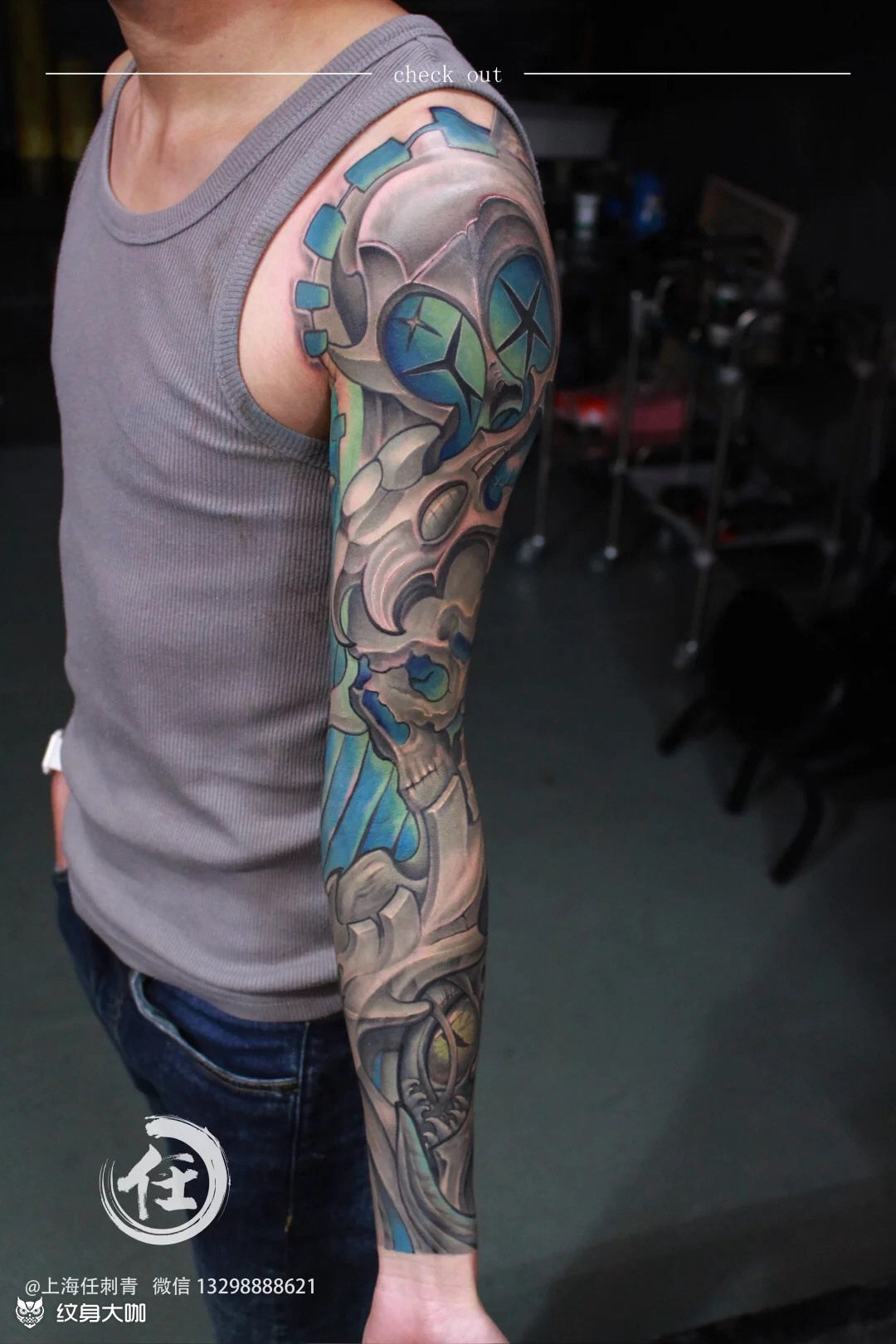 生物机械3d花臂_纹身图案手稿图片_任彪的纹身作品集