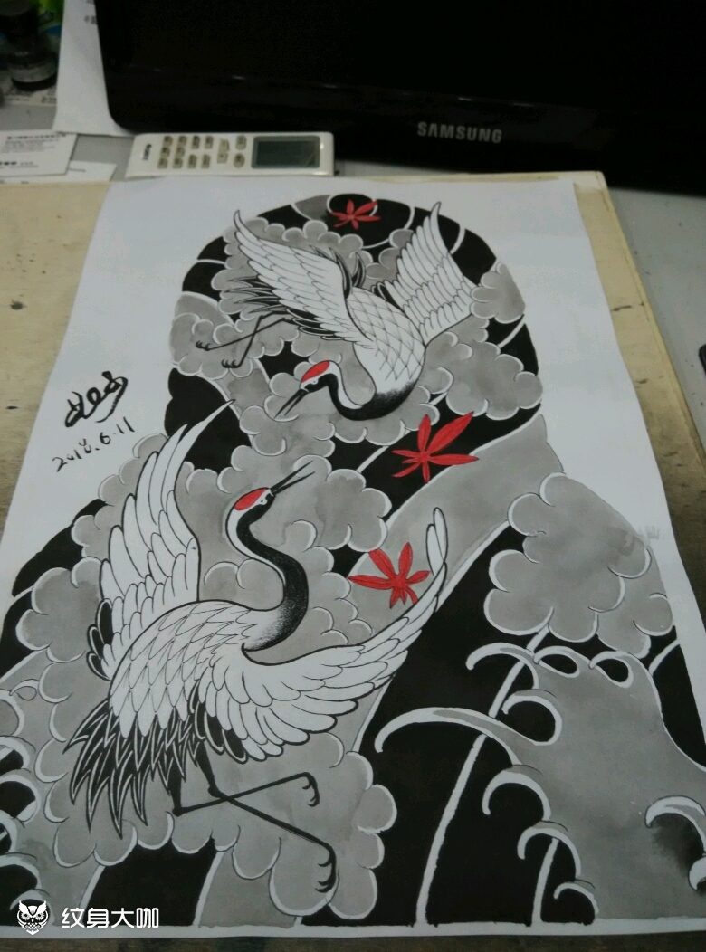 包大臂手稿:鹤_纹身图案手稿图片_花木的纹身作品集
