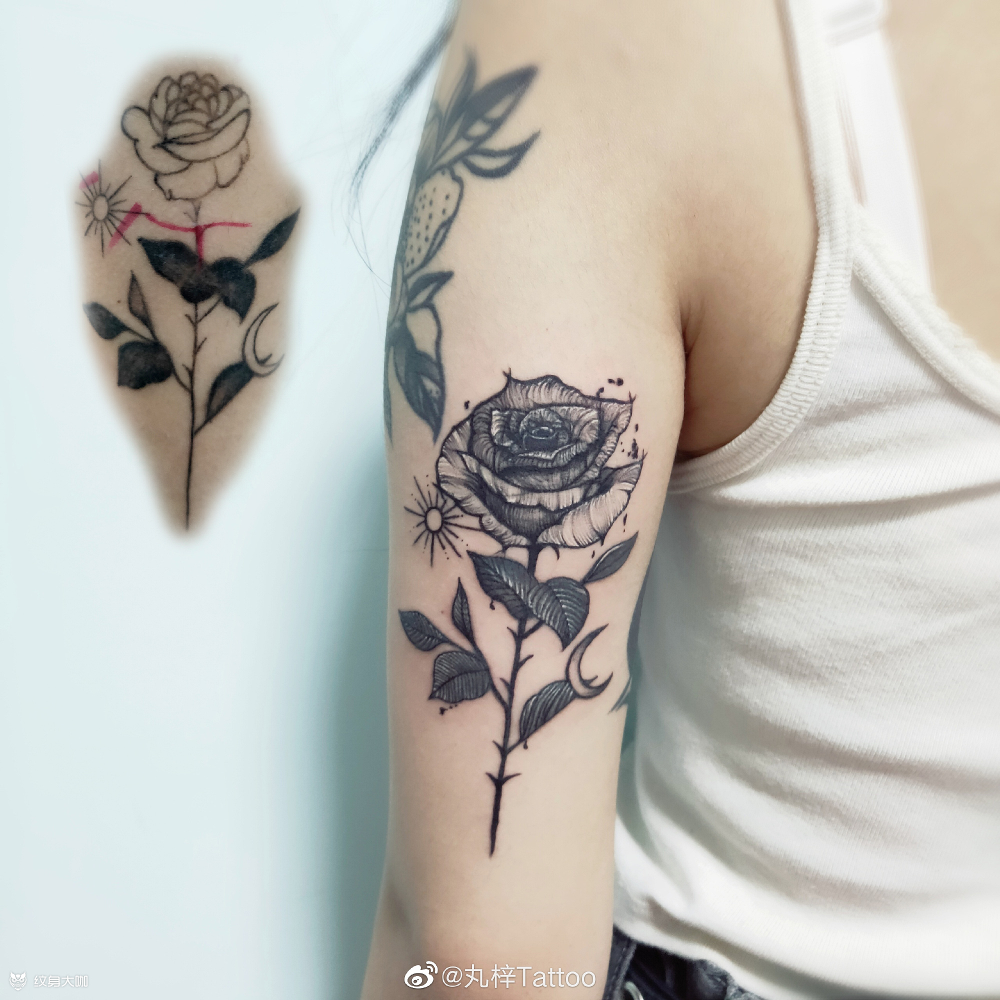 暗黑系列玫瑰文身_纹身图案手稿图片_丸梓的纹身作品集