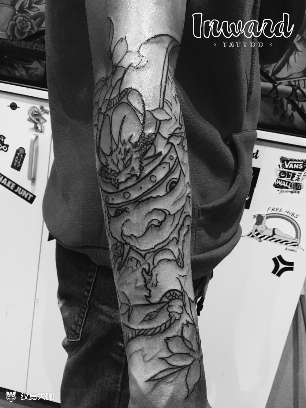 小臂鬼武士割线_纹身图案手稿图片_山金的纹身作品集