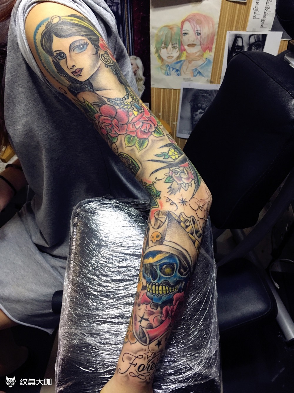 花臂美女_纹身图案手稿图片_李林的纹身作品集