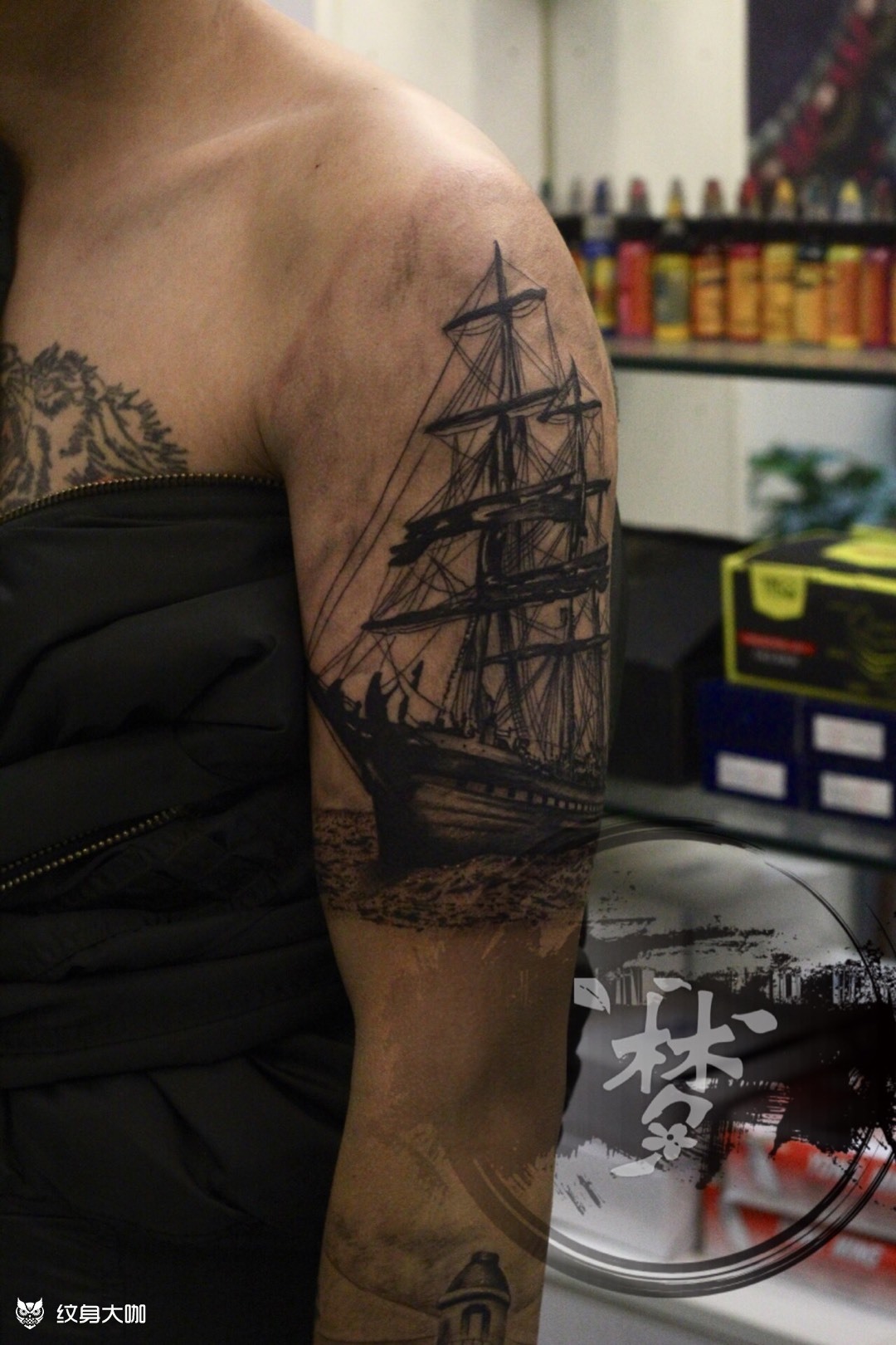 海盗船_纹身图案手稿图片_郑凯的纹身作品集