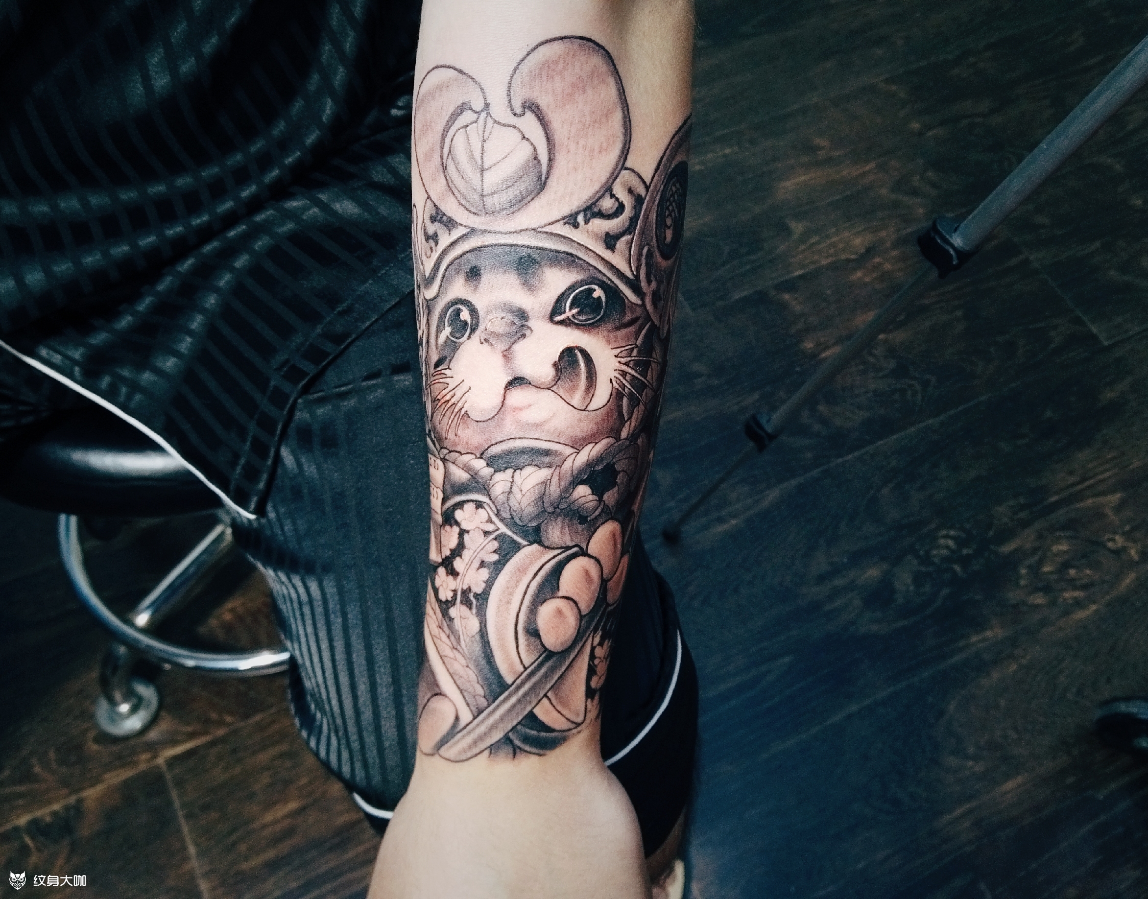 武士招财猫_纹身图案手稿图片_韩健的纹身作品集