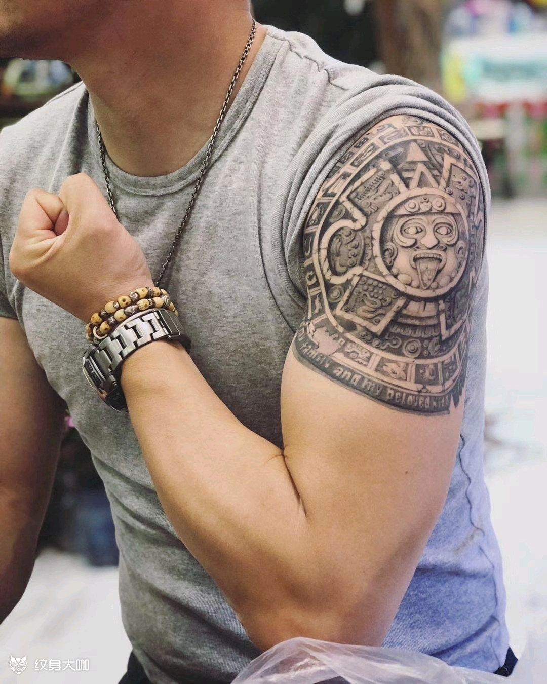 玛雅太阳神_纹身图案手稿图片_小麦的纹身作品集