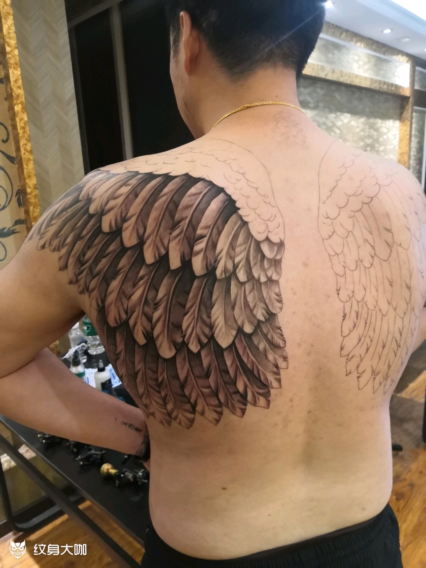 半背翅膀_纹身图案手稿图片_张家铭的纹身作品集