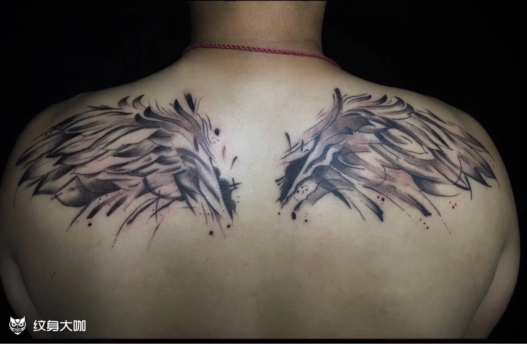 水墨翅膀_纹身图案手稿图片_金晓的纹身作品集