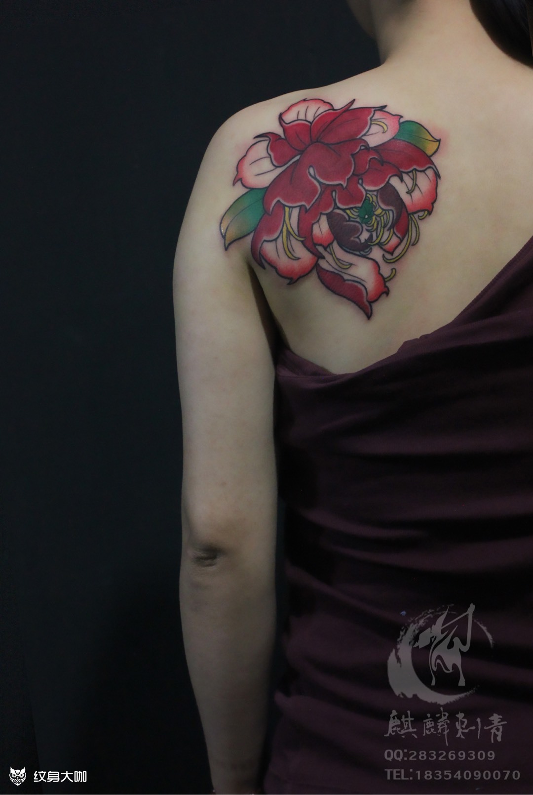 后肩牡丹_纹身图案手稿图片_于祥林的纹身作品集