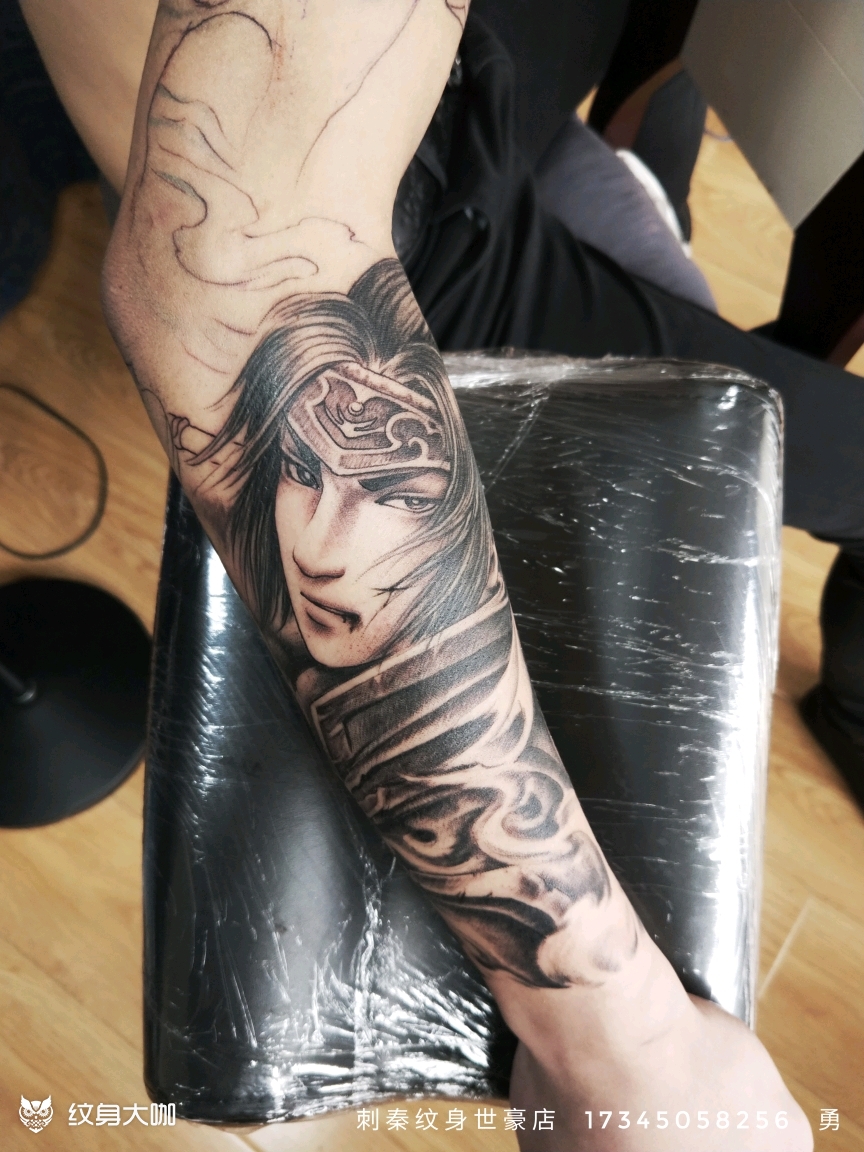 花臂赵子龙,小臂完工_纹身图案手稿图片_王勇的纹身作品集