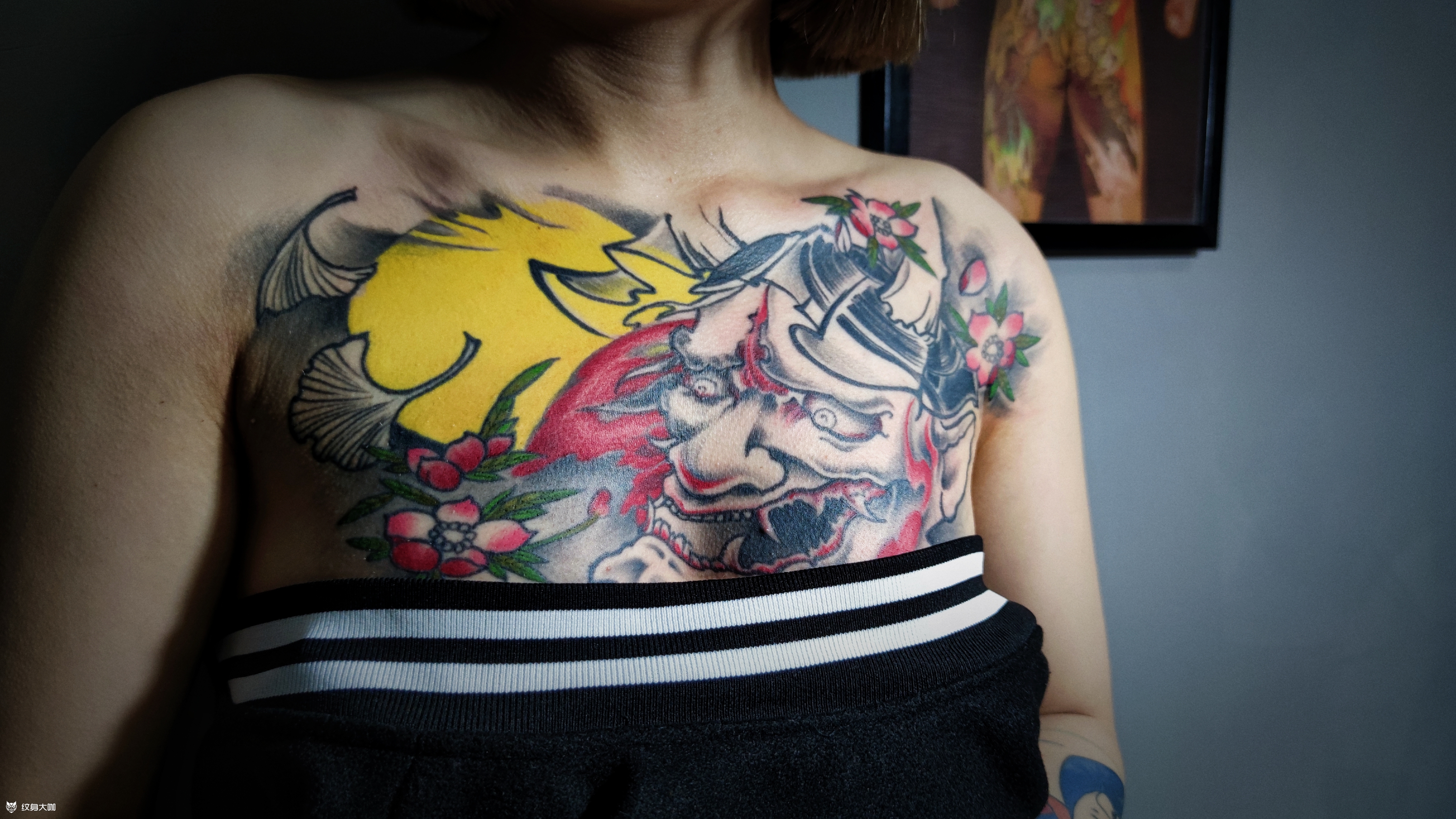 彩色花胸-般若_纹身图案手稿图片_灰社-家兴的纹身作品集